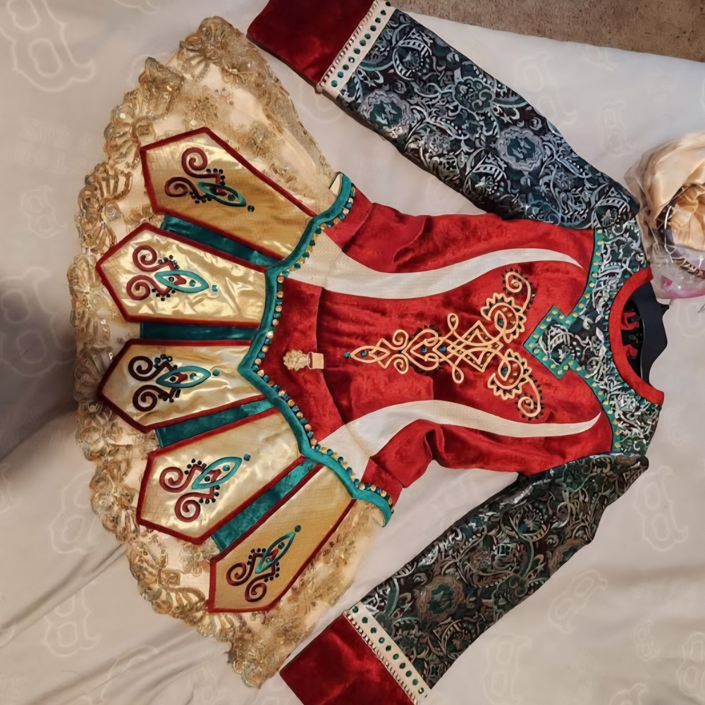 Vintage velvet, lace, & brocade solo Irish Dance dress with bloomers & headband